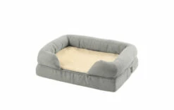 Super Soft Cat Blanket Medium - Grey And Cream -Omlet Shop Dog Blanket Plush Grey Fur on Bolster Bed 24 3 1