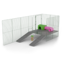 Zippi Guinea Pig Platforms - 4 Panels With Green Shelter, Play Tunnel And Caddi Treat Holder