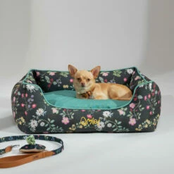 Dog Collar Large - Midnight Meadow 8 Dog Collar Large - Midnight Meadow -Omlet Shop chihuahua lying on omlet nest bed in midnight meadow 4